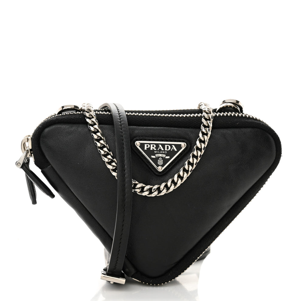Nappa Soft Padded Mini Triangle Crossbody Pouch Black