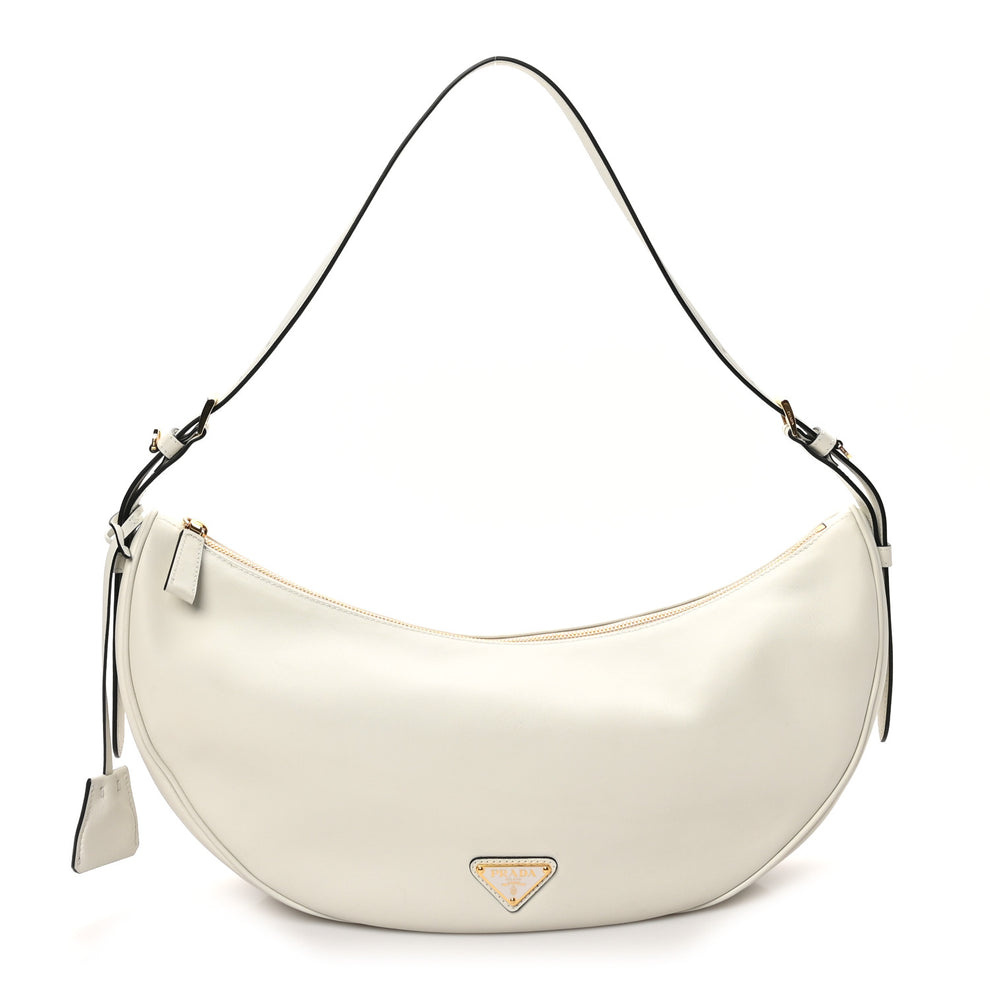 Soft Calfskin Large Arque Shoulder Bag White