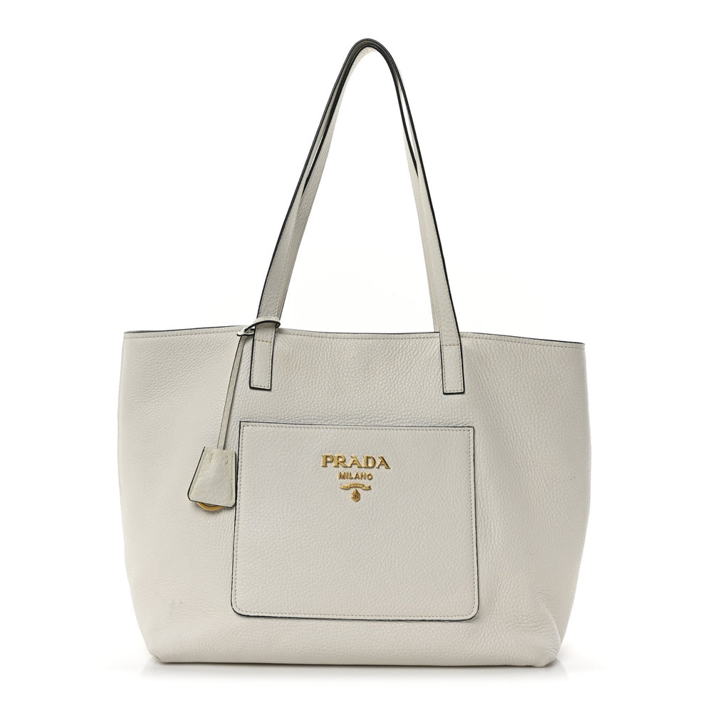 Vitello Daino Pocket Shopping Tote Bianco