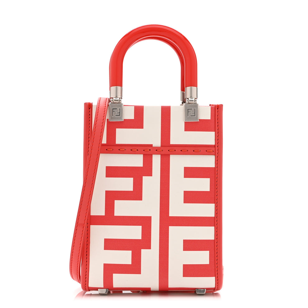 X MARC JACOBS Vitello King Plexiglass Logo Print Mini Fendi Sunshine Shopper Tote Coral White