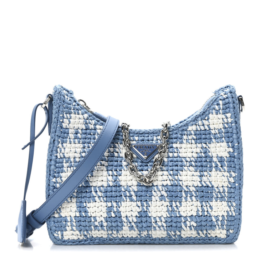 Yarn Raffia Effect Crochet Embroidered Mini Re-Edition 1978 Shoulder Bag Celeste