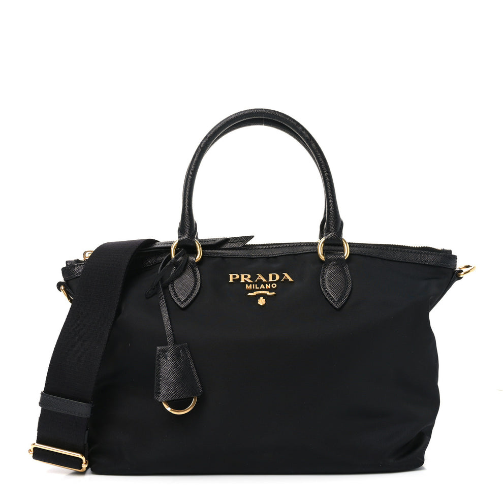 Tessuto Nylon Saffiano Shopping Tote Black