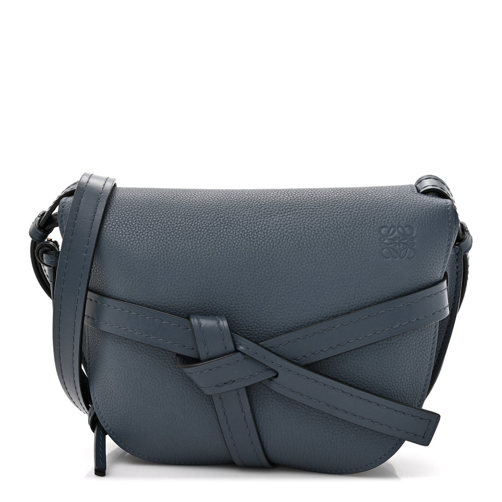 Grained Calfskin Small Gate Crossbody Bag Steel Blue
