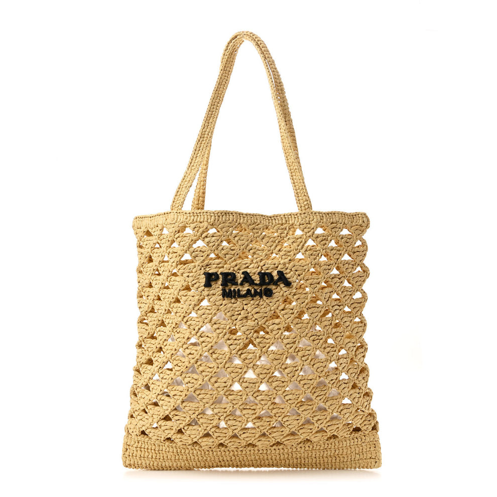 Yarn Raffia Effect Embroidered Logo Tote Naturale