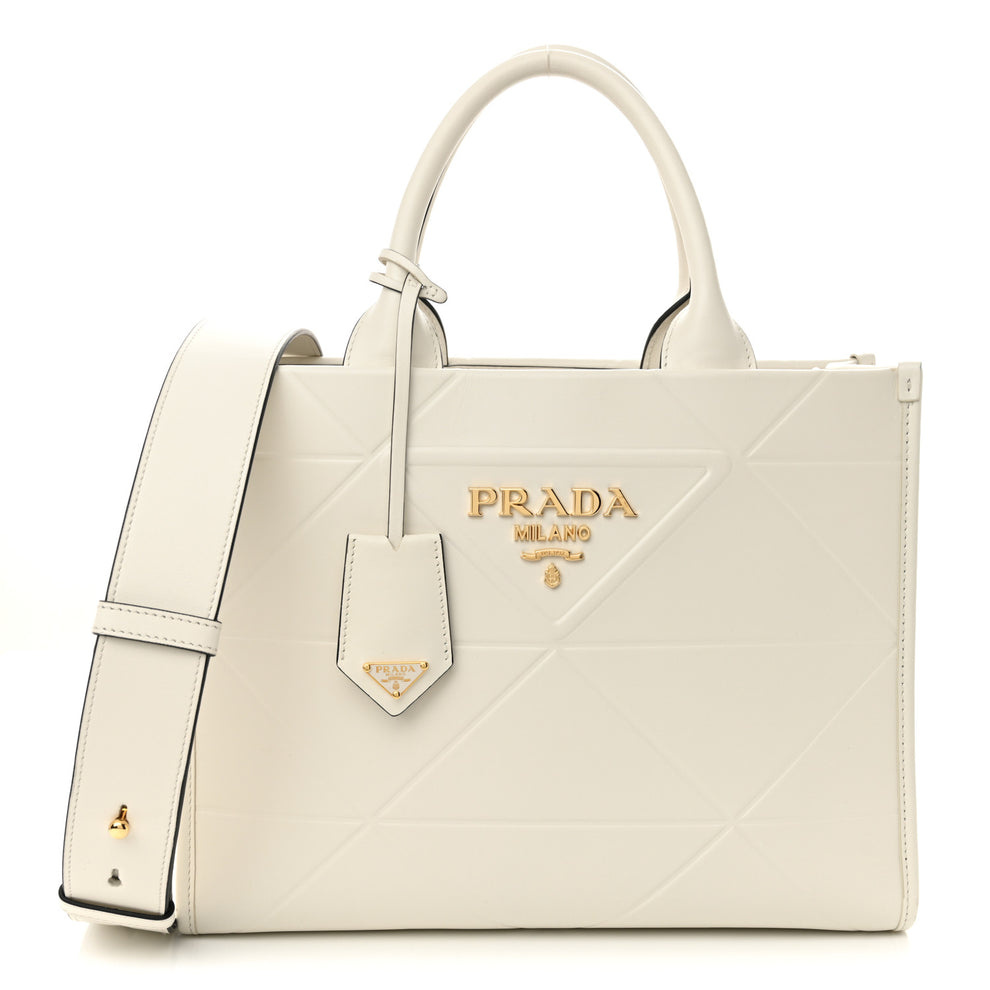 Soft Calfskin Triangolo Symbole Embossed Small White