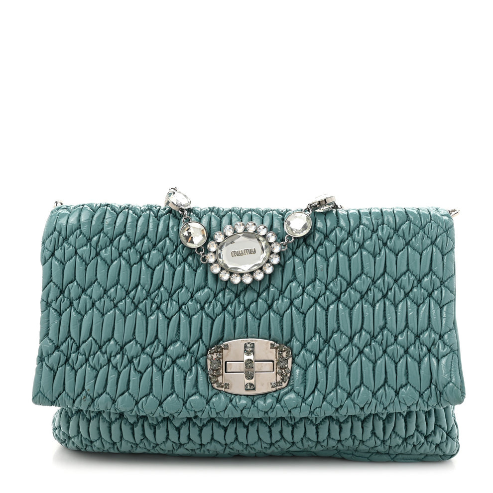 Nappa Matelasse Crystal Flap Clutch Turchese