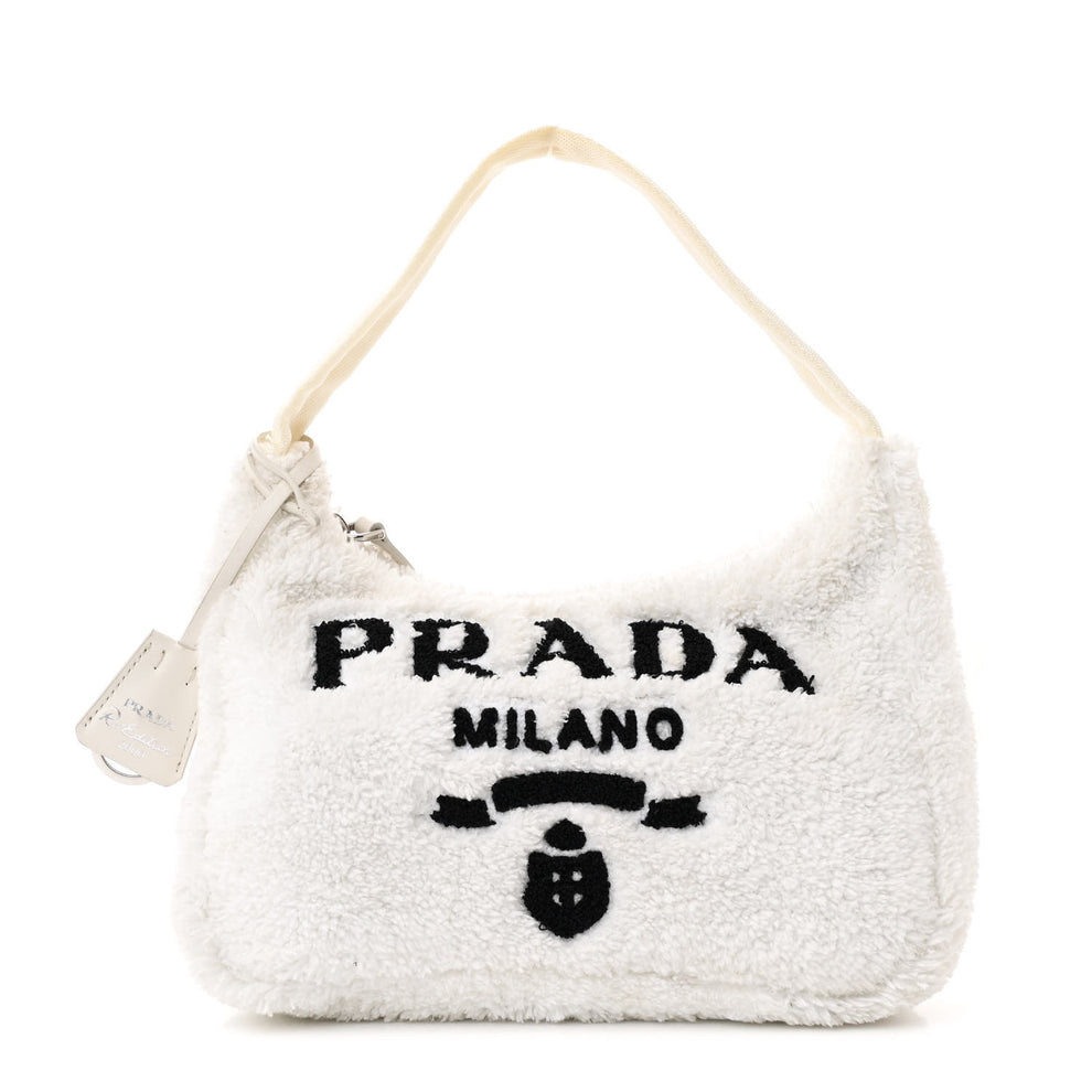 Terry Cloth Mini Re-Edition 2000 Bag White Black