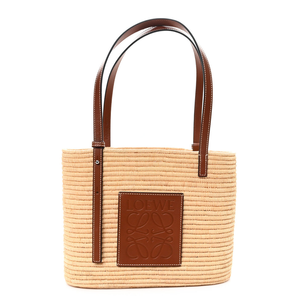 Raffia Small Square Basket Tote Bag Natural Tan