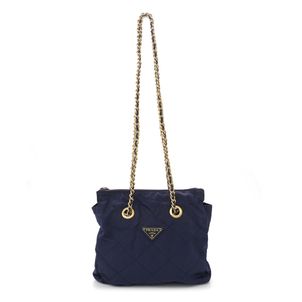 Nylon Tessuto Quilted Shoulder Bag Blue