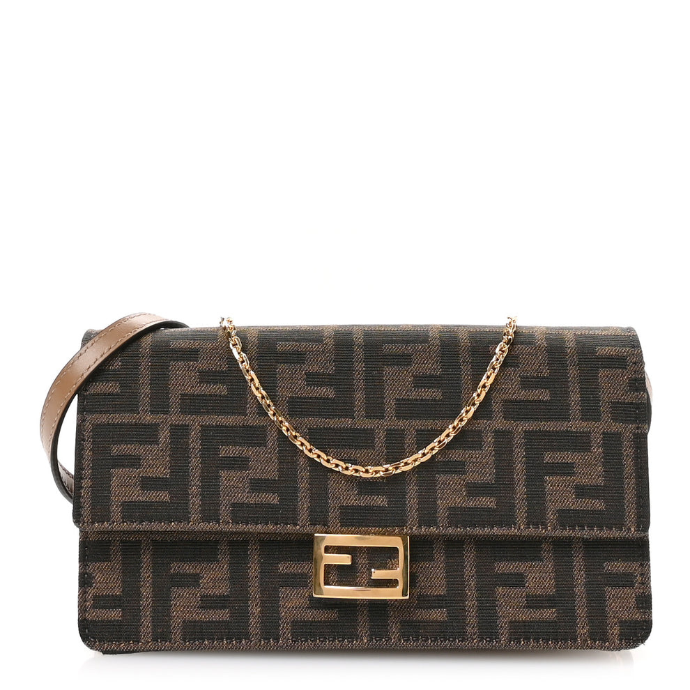 Fabric Jacquard FF 1974 Wallet On Chain Tobacco Moro