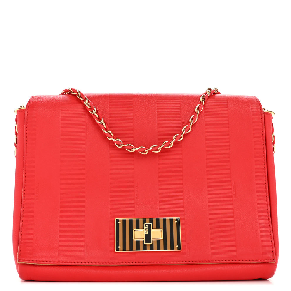 Grained Calfskin Pequin Embossed Medium Claudia Shoulder Bag Red