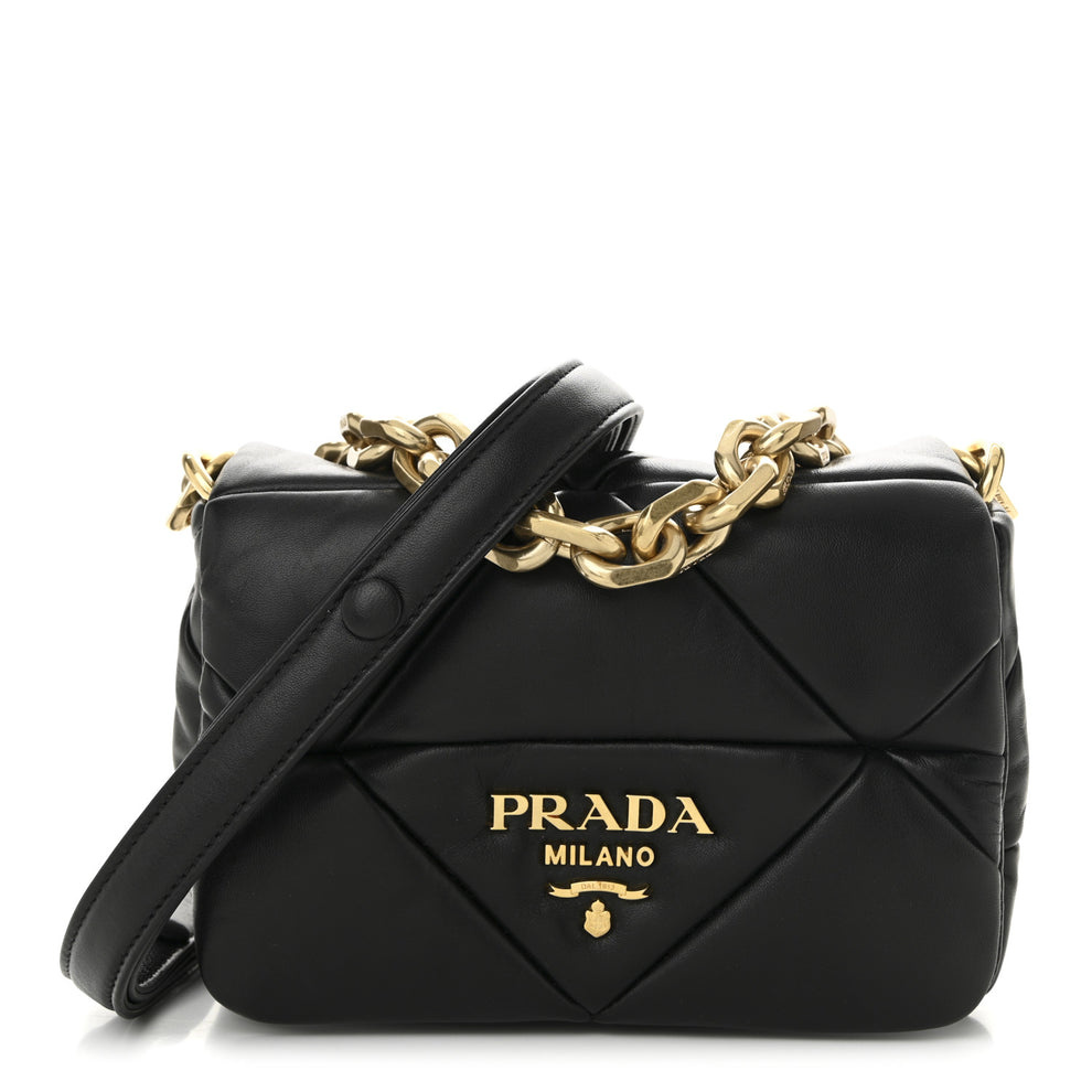 Nappa Metal Quilted Small Patchwork System Flap Bag Black