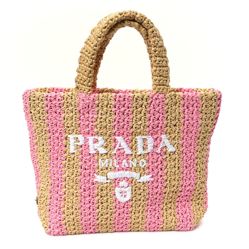 Yarn Raffia Effect Crochet Striped Small Logo Tote Naturale Petalo