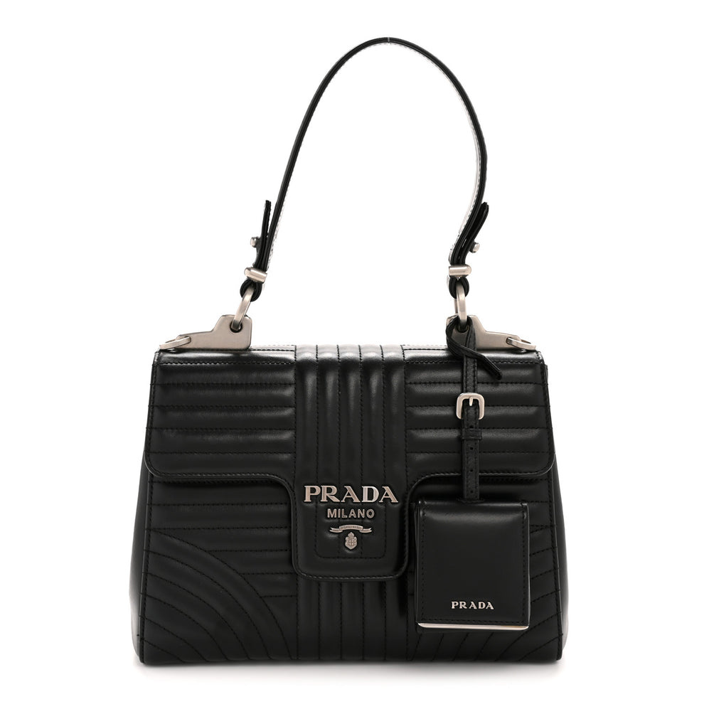 Soft Calfskin Impunture Diagramme Flap Top Handle Bag Black