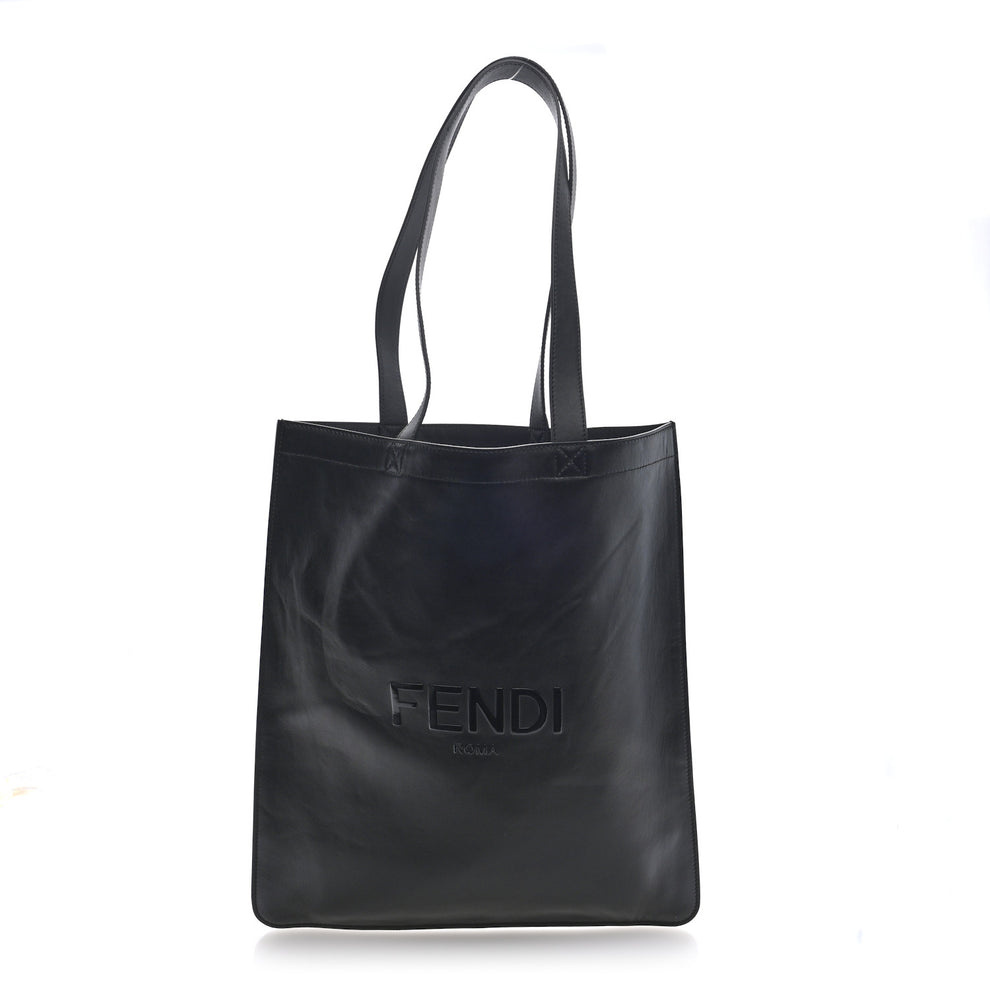 Vitello Grace Light Logo Fendi Pack Flat Shopping Tote Black