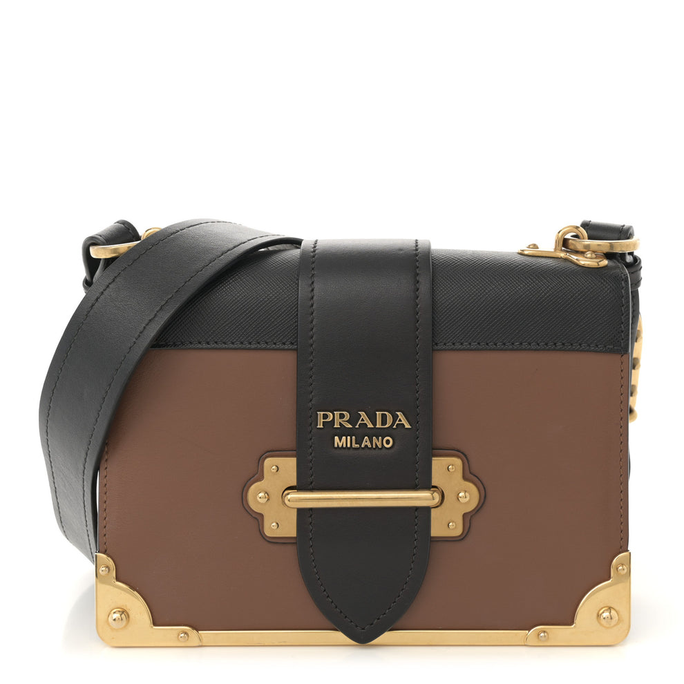 City Calfskin Saffiano Cahier Bag Caramel Black