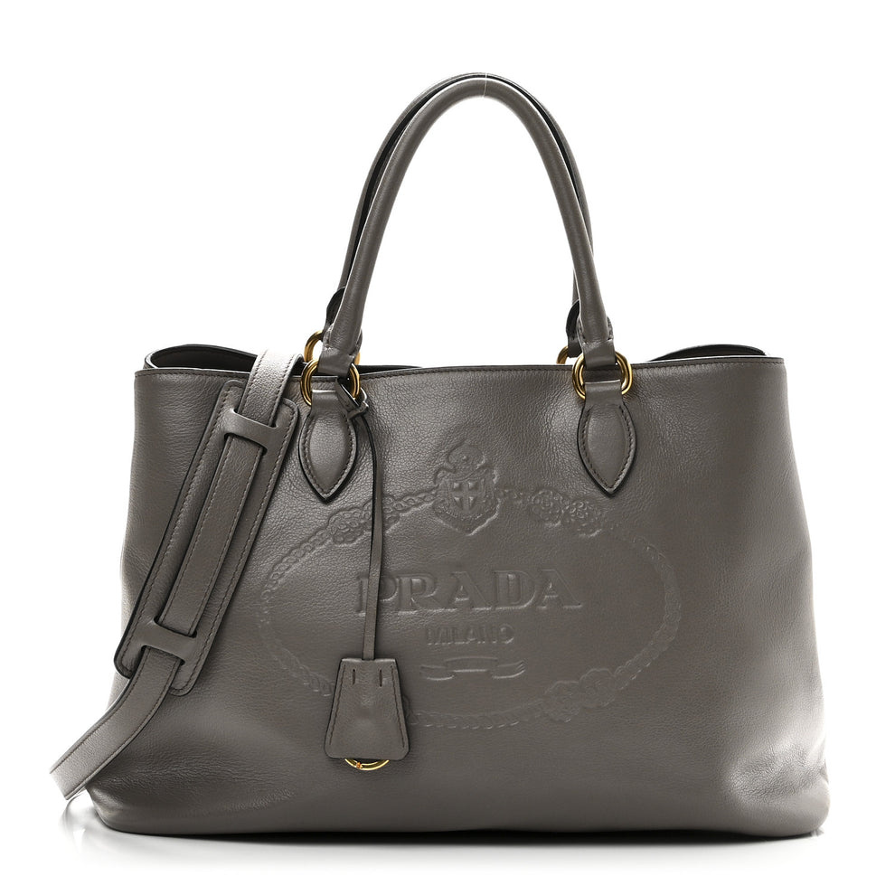 Glace Calfskin Embossed Logo Tote Argilla