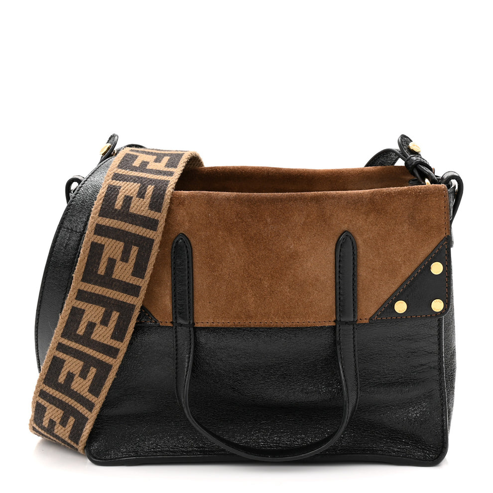 Agnello Old Shine Vitello Go Rain Small Flip Tote Black Marrone