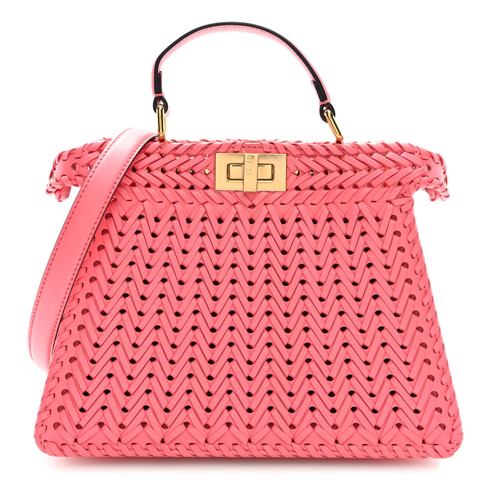 Vitello King Shiny Nappa Intreccio Small Peekaboo I SEE U Satchel Pink Dalia