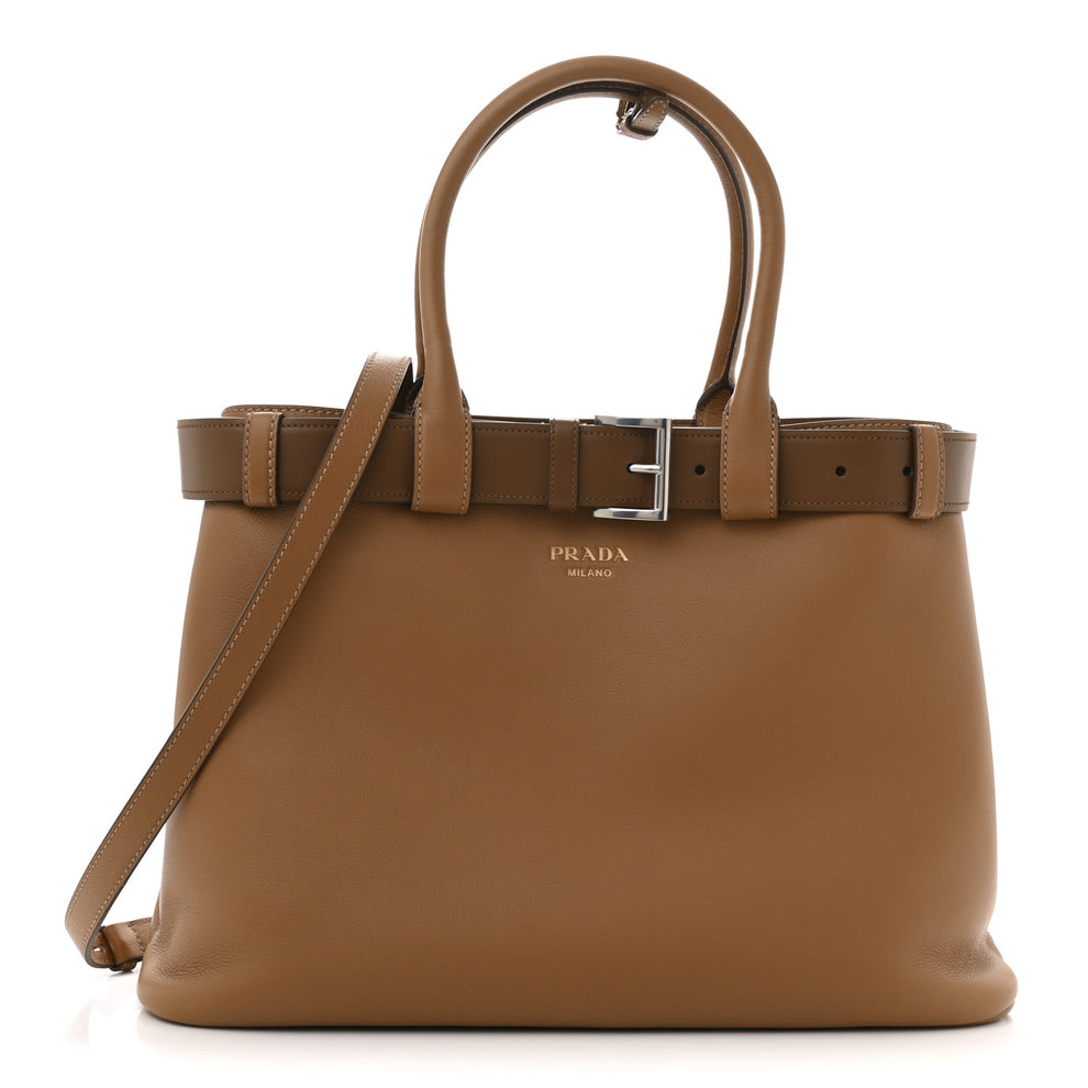Soft Grained Calfskin Vitello Daino Large Buckle Bag Caramello