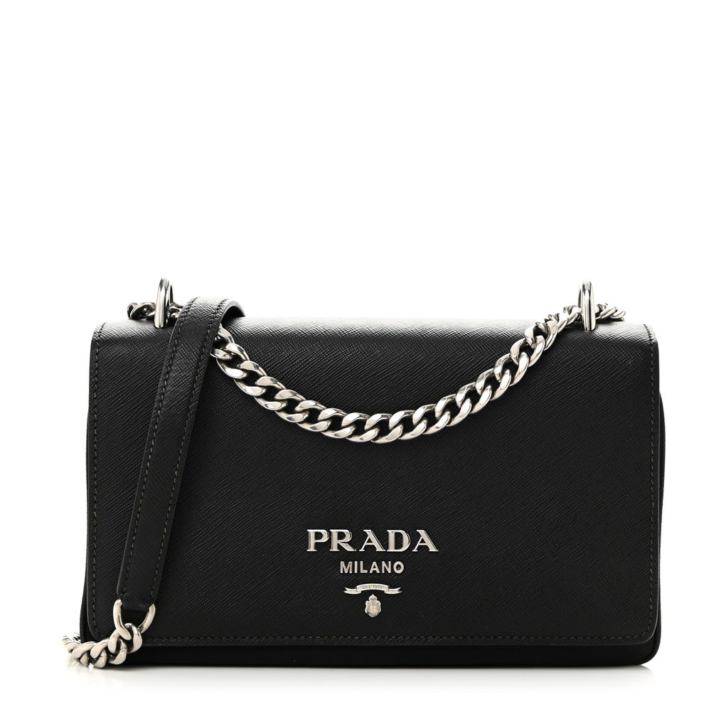 Saffiano Tessuto Nylon Chain Shoulder Bag Black