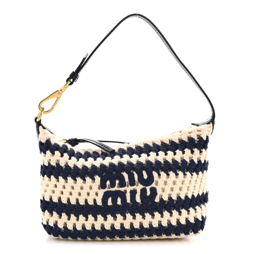 Fabric Crochet Pouch Blue White