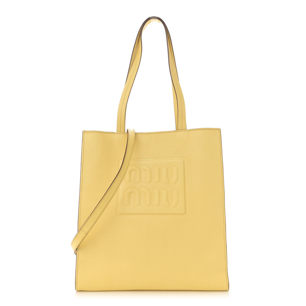 Goatskin Logo Embossed Shopping Tote Limone