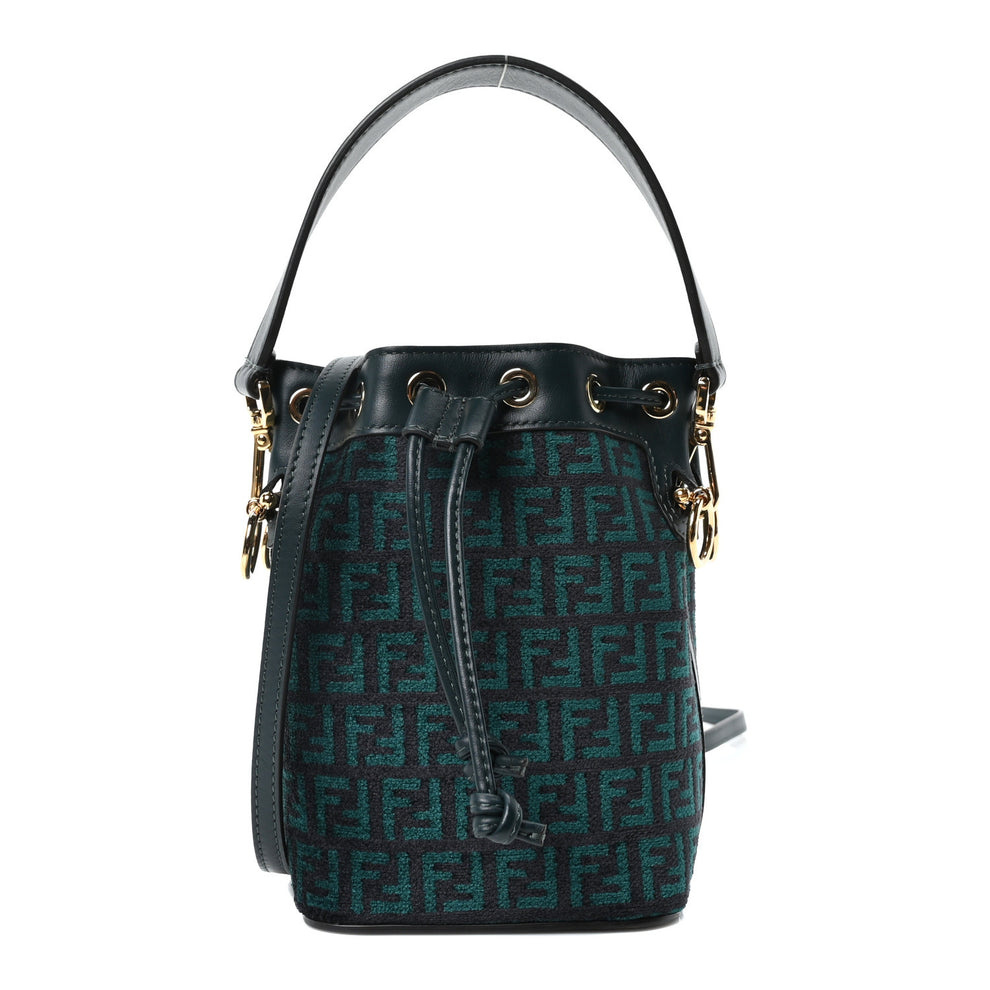 Chenille Vitello F is Fendi Micro FF Mini Mon Tresor Bucket Bag Verde Inglese