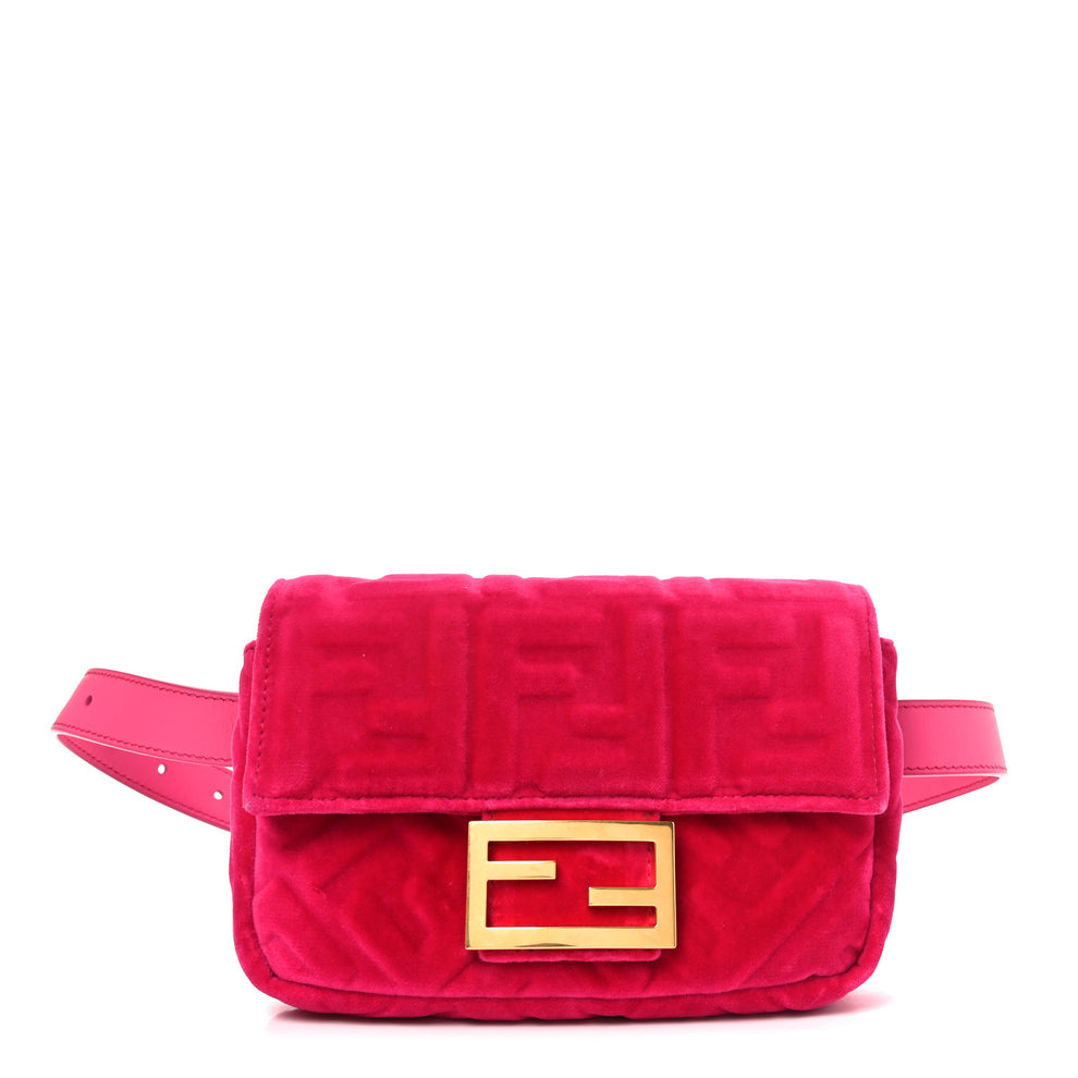 Velvet FF Embossed Hip Belt Baguette Bag Fuxia