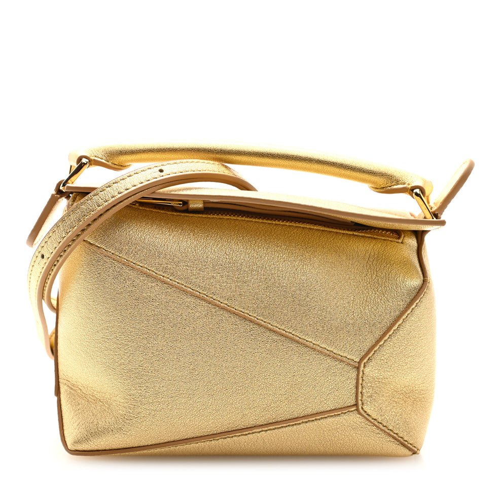 Laminated Lambskin Mini Puzzle Edge Bag Gold