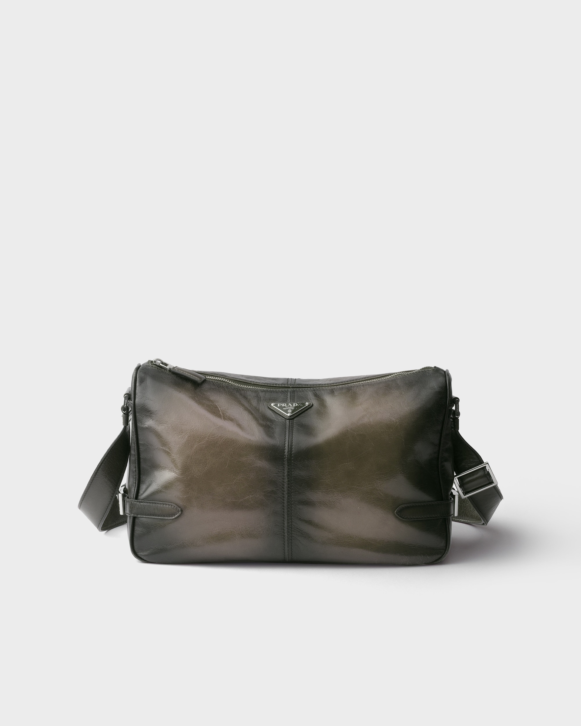 Antiqued leather zipper shoulder bag