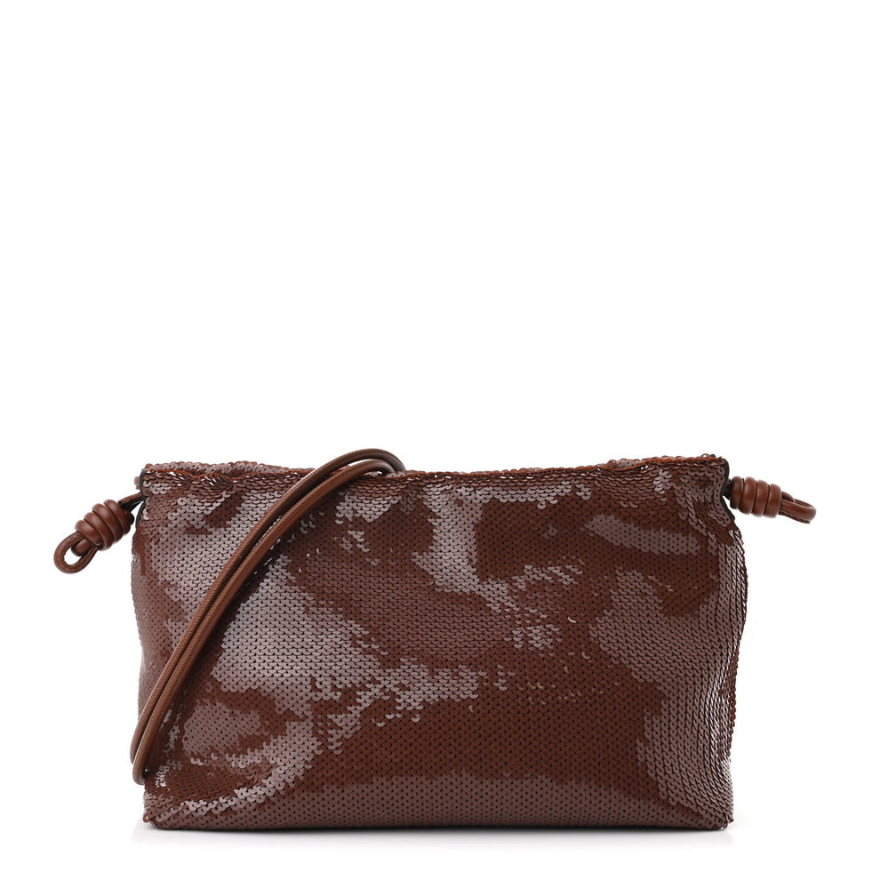 Sequin Medium Flamenco Knot Clutch Chocolate