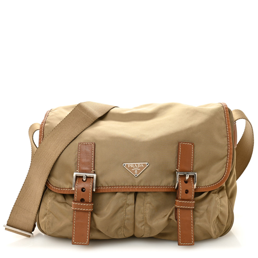 Tessuto Nylon Nappa Double Buckle Messenger Shoulder Bag Sesamo