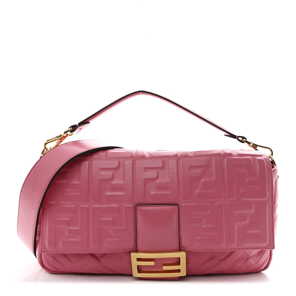 Nappa FF 1974 Embossed Large Baguette Rosa Fluo