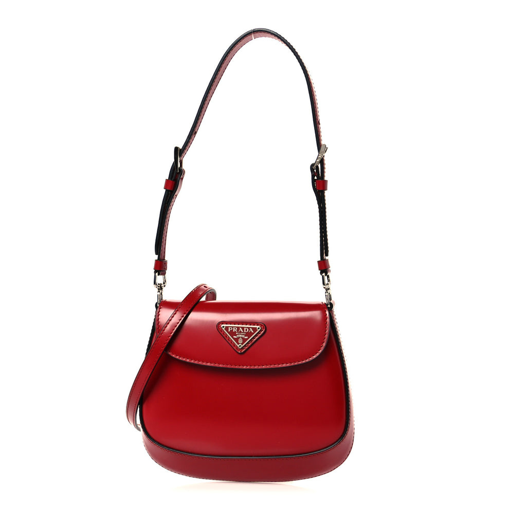 Spazzolato Mini Cleo Flap Adjustable Strap Shoulder Bag Scarlatto Black