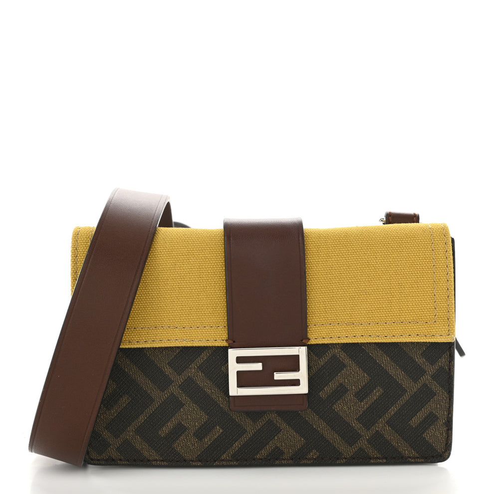 Glazed Fabric Cotton Vitello King Aura FF 1974 Baguette Belt Pouch Tobacco Moro Mimosa Ghianda