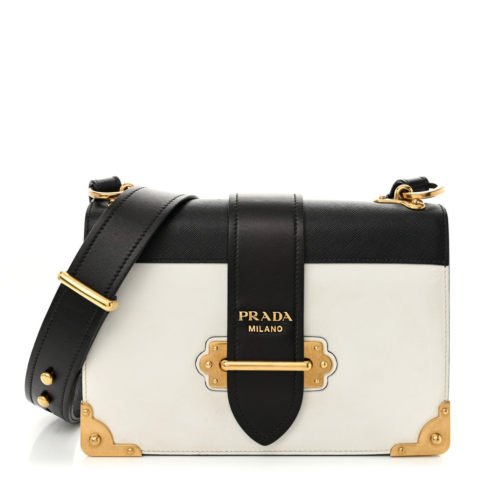City Calf Saffiano Large Cahier Bag White Black