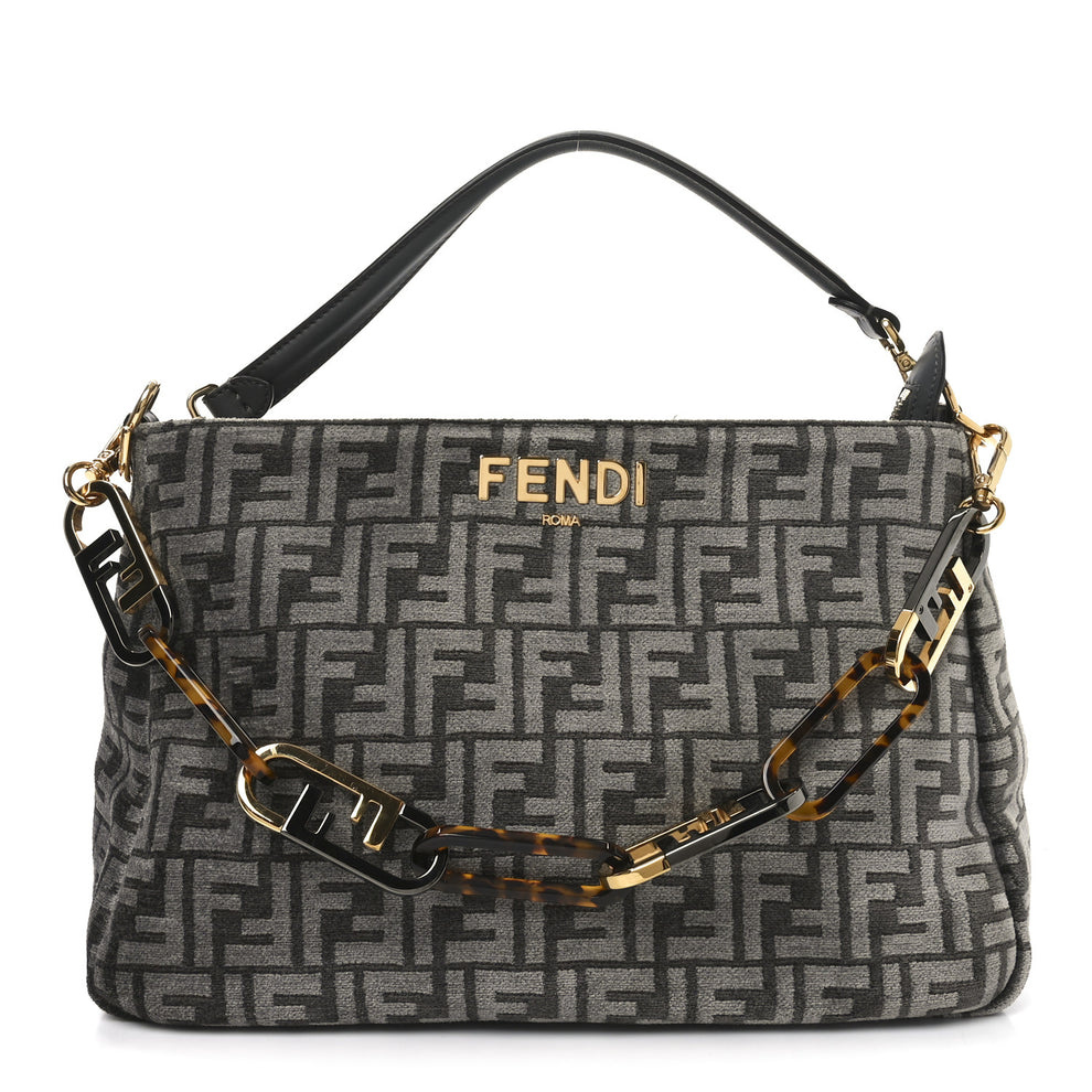Chenille Vitello Seta Plexiglass FF Fendi O'Lock Zipper Anthracite Asfalto