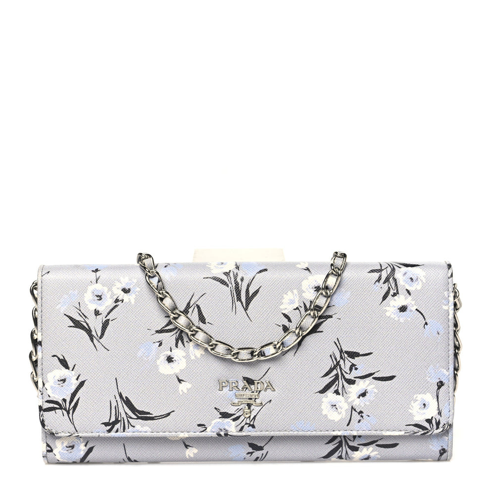 Saffiano Flower Chain Wallet Grey