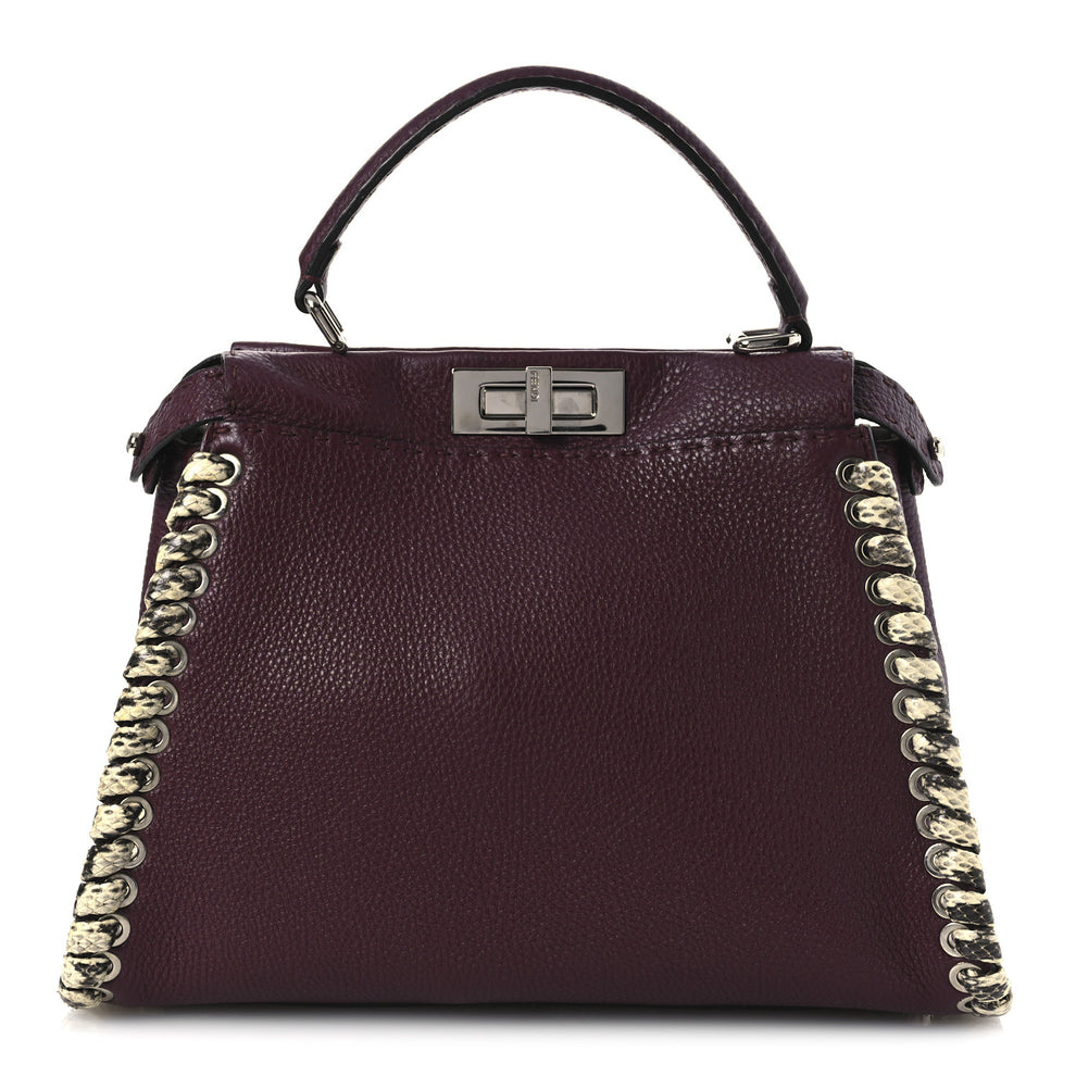 Cuoio Romano Elaphe Selleria Lace Up Bi-Color Medium Peekaboo Iconic Satchel Bordeaux Grigio Polvere Natural