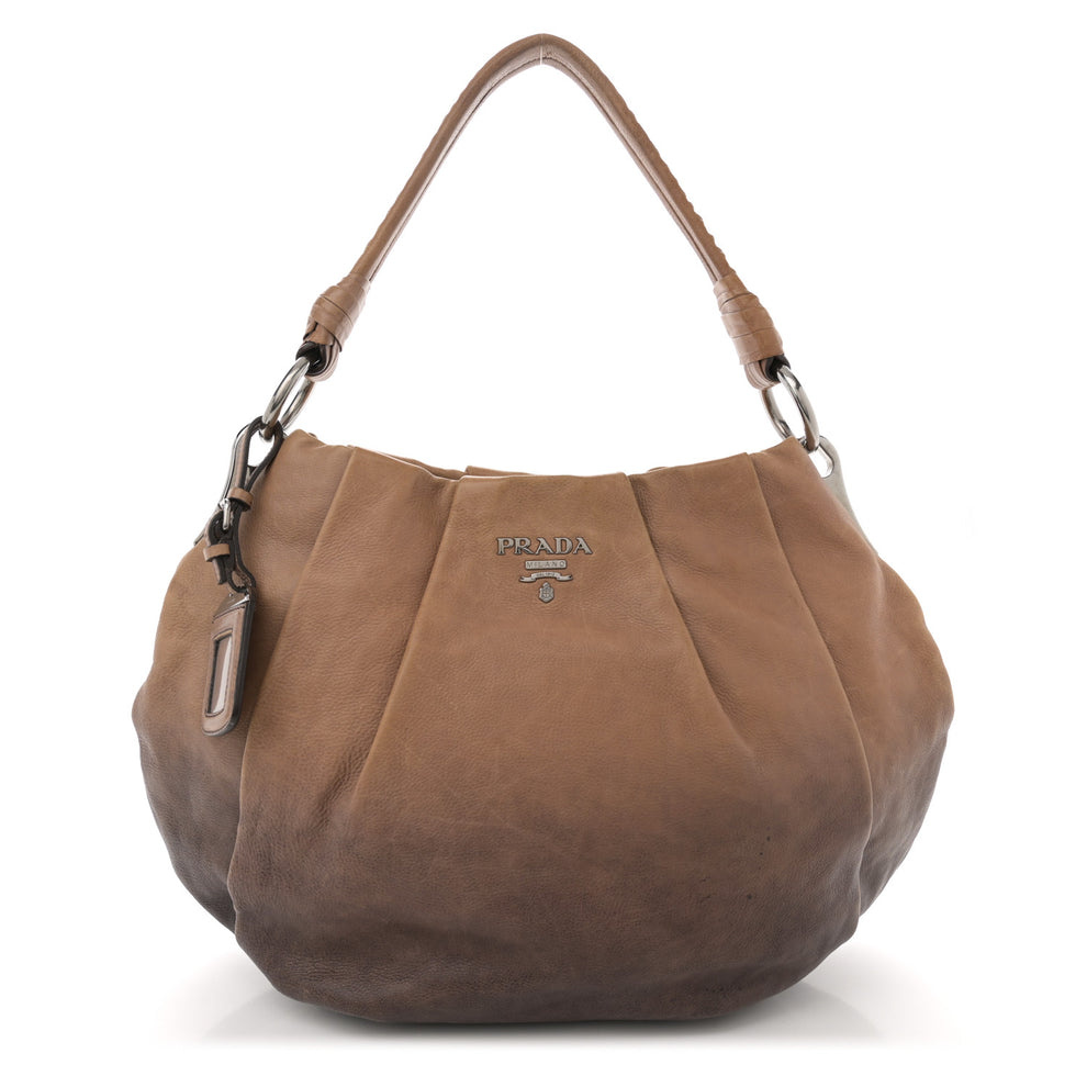 Glace Calfskin Pleated Hobo Fumo Sfumato