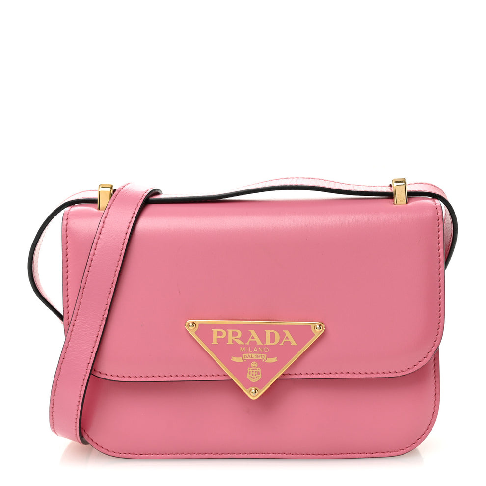 Box Calfskin Triangle Embleme Flap Shoulder Bag Begonia