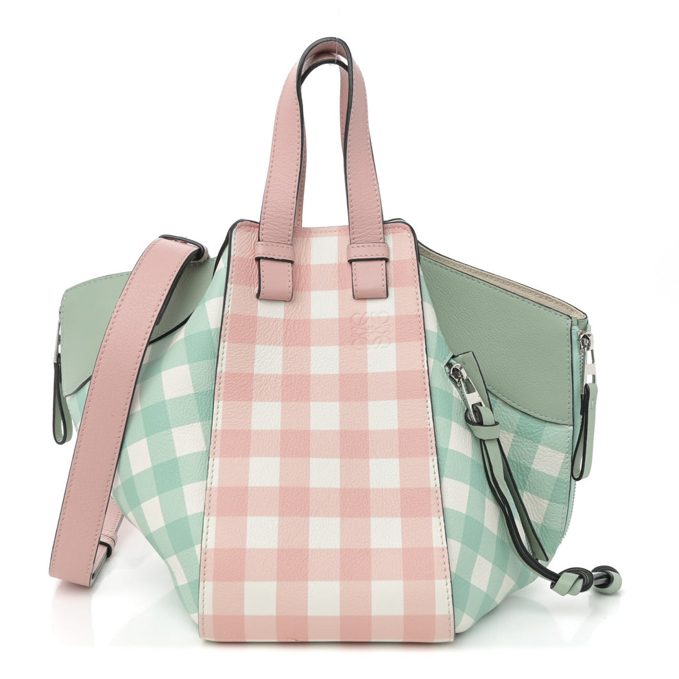 Calfskin Gingham Small Hammock Shoulder Bag Pink Green