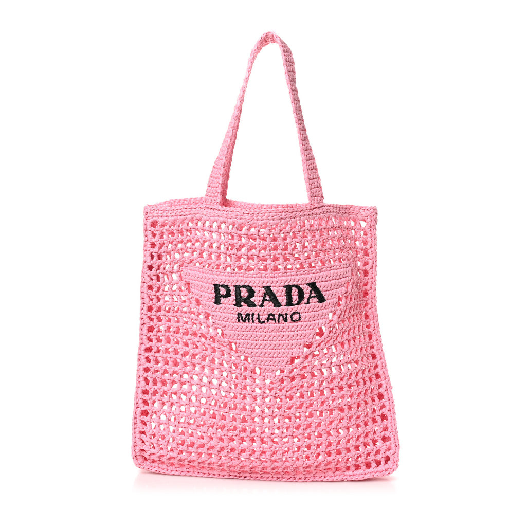 Yarn Raffia Effect Crochet Logo Embroidered Tote Bag Petalo