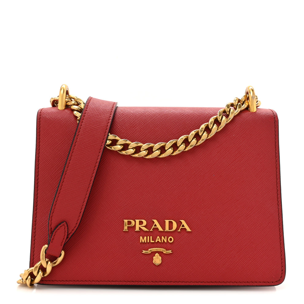 Saffiano Chain Shoulder Bag Fuoco