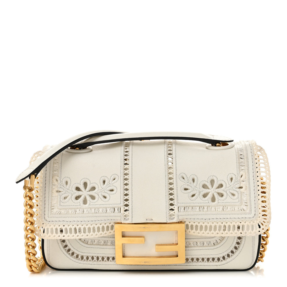 Nappa Apolo Floral Embroidered Mini Chain Baguette White