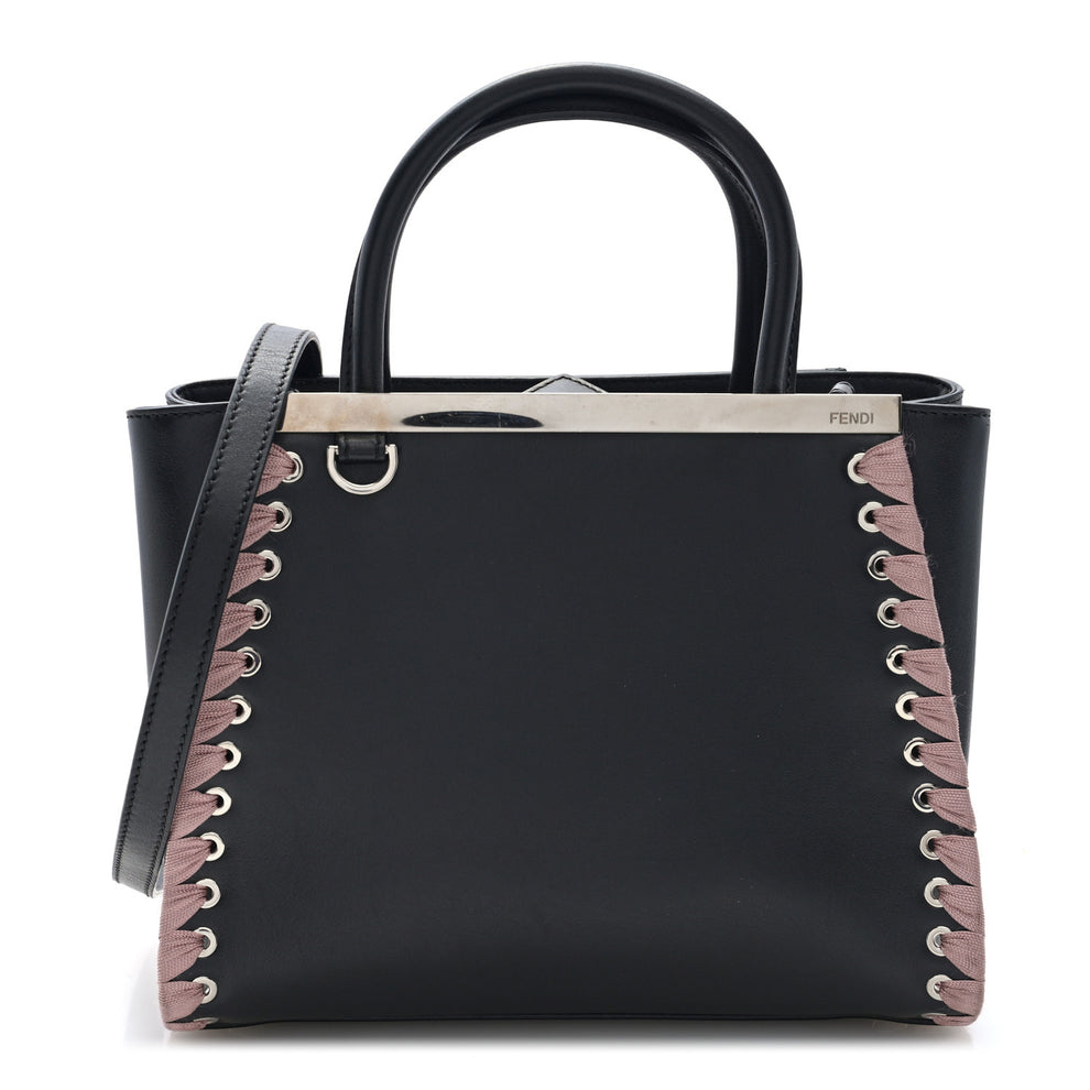 Vitello Dolce Ribbon Lace Up Petite 2Jours Tote Black Rosa Doll