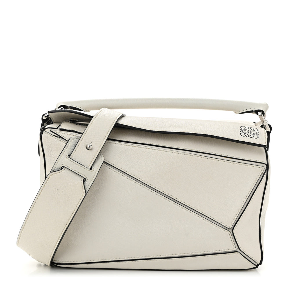 Grained Calfskin Small Puzzle Bag White