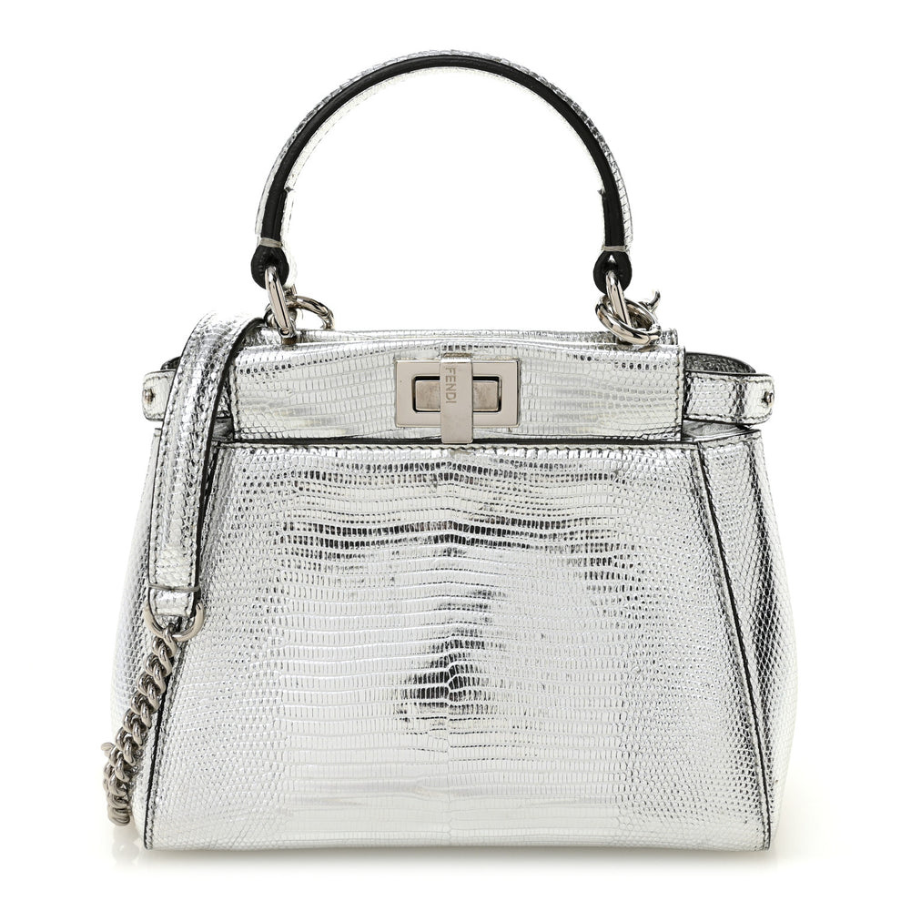 Metallic Lizard XS Peekaboo Iconic Satchel Silver