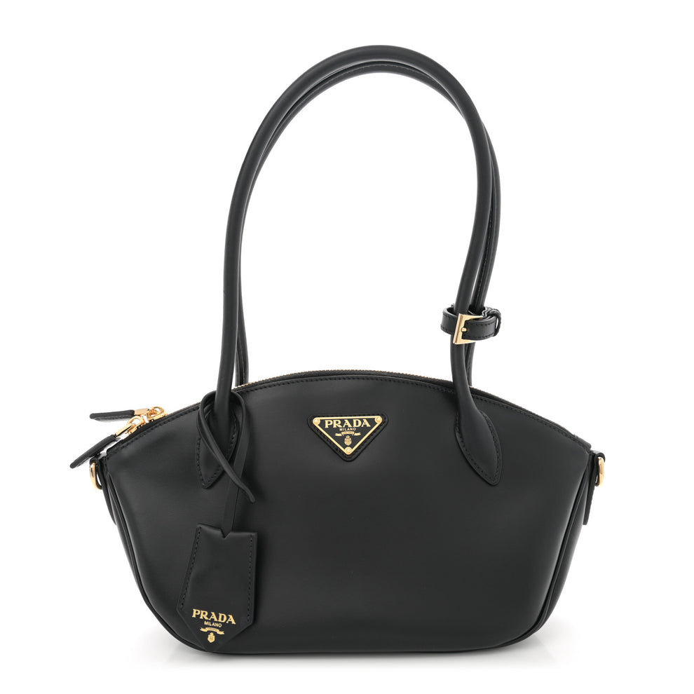 City Calf Small Triangle Shoulder Bag Black